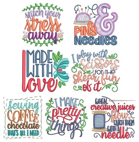 Sewing Sayings Set 4 Machine Embroidery Designs Projects Machine