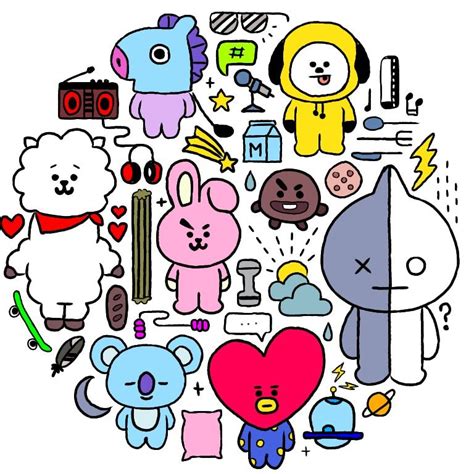 How To Draw Bt21 Characters 13 Best Bt21 Members Easy Drawing Bts