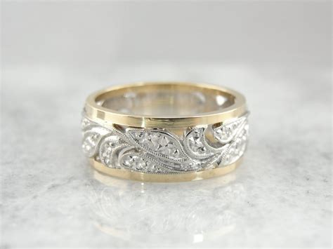 Wide Filigree Wedding Band From Mid 1900s Yellow By Msjewelers