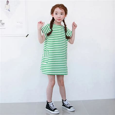 Pockets Cotton Baby Girls T Shirts Dress With Sleeve 2019 Summer Green