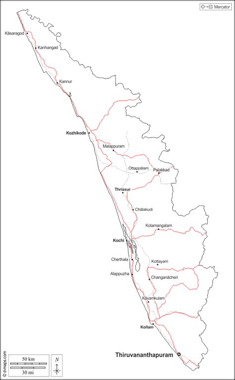 Kerala at a glance is a fact file giving information on the state. Kerala free map, free blank map, free outline map, free base map outline, main cities, roads ...