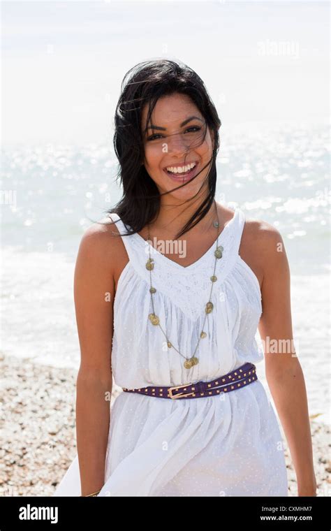 Young Woman On Beach Stock Photo Alamy