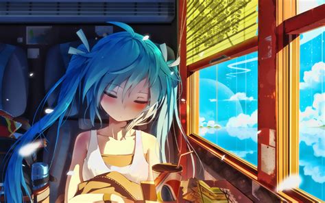 Download Wallpapers Hatsune Miku At Train Vocaloid Characters Artwork