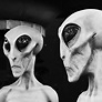 Two Grey Aliens Science Fiction Square Format Black And White ...