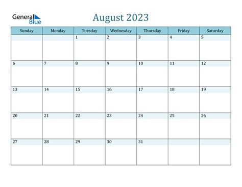 August 2023 Calendar Pdf Word Excel