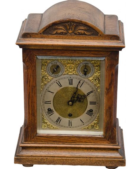 Antique Mantle Clock Wchimes Gold Face And Carved Woo