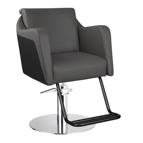 Eros Salon Styling Chair In Gray Black Accent Stainless Steel Low Profile Round Base