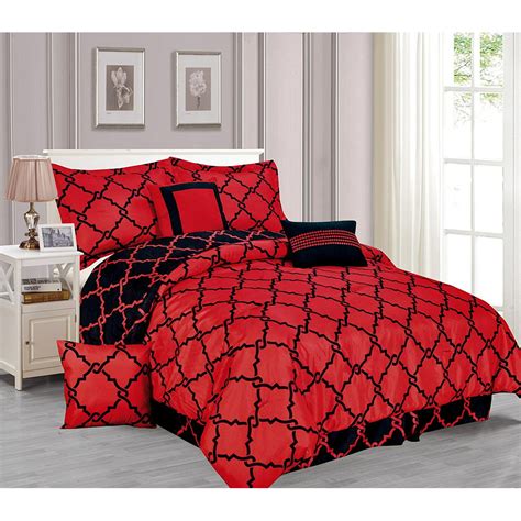Galaxy 7 Piece Comforter Set Reversible Soft Oversized Bedding Red And Black California King Size