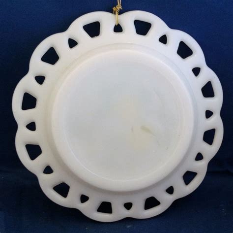 Hazel Atlas Milk Glass Lace Edge Hand Painted Yellow Flowers Plate From