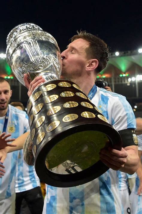 Lionel Messi Lifts The 2021 Copa America Trophy As Argentina Defeats