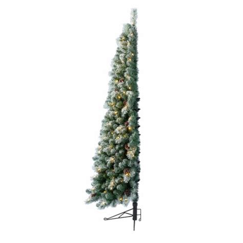 Home Heritage Flocked 7 Ft Prelit Artificial Half Christmas Tree W