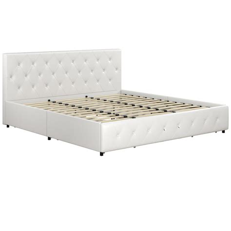Dhp Dean Upholstered Bed With Storage White Faux Leather King