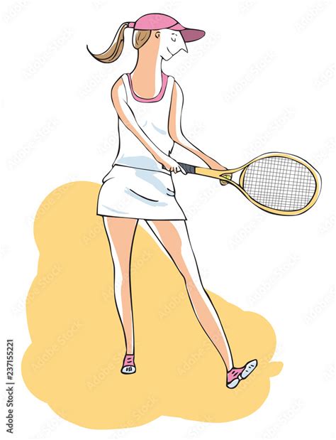 Female Tennis Player About To Serve A Ball Hand Drawn Vector Illustration Stock Vector Adobe