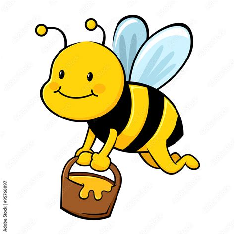 Honney Bee Collecting Honey In Wooden Bucket Stock Vector Adobe Stock