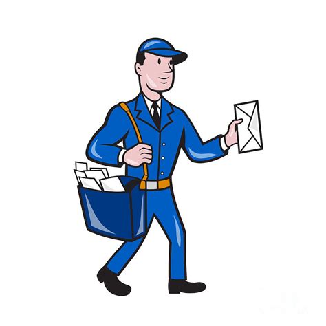Mailman Postman Delivery Worker Isolated Cartoon Digital Art By