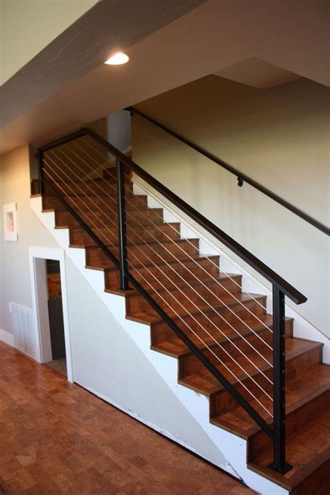 Cork Stairs And Metal Rail Basement Flooring Waterproof Best Flooring
