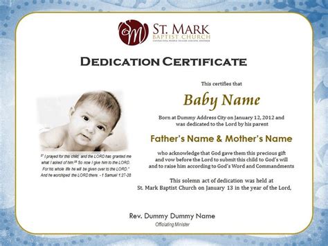 Baby Dedication Certificate Graphic Design Pdf