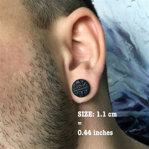 Mens African One Stud Black Earrings For Him Ethnic Jewelry Etsy