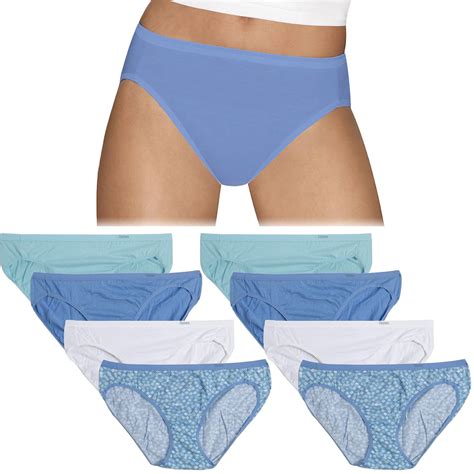 8 Pairs Hanes Pure Comfort Bikini Briefs Cotton Panties Women Tagless