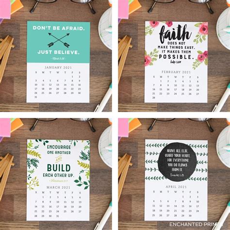 2021 Bible Verse Calendar Cards Printable 12 Month Etsy