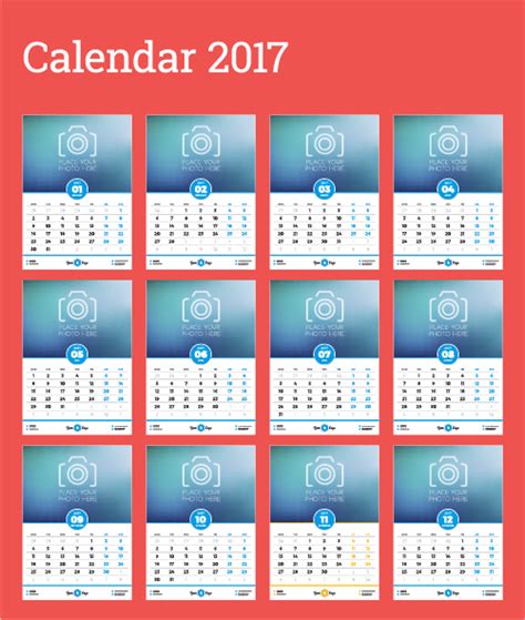 Common 2017 Wall Calendar Template Vector 11 Free Download