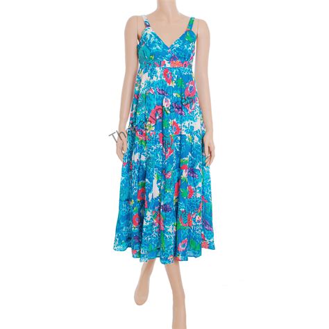 Blue Floral Print Crinkle Cotton Summer Sun Dress ~monsoon