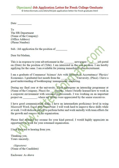 Sample Of Job Application Letter For Fresh College Graduates
