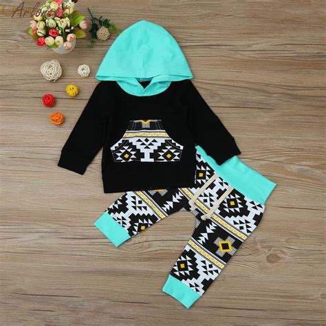 2017 Fashion2pcs Toddler Infant Baby Boy Clothes Set Geometric Hoodie