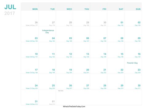 July 2017 Editable Calendar Whatisthedatetodaycom