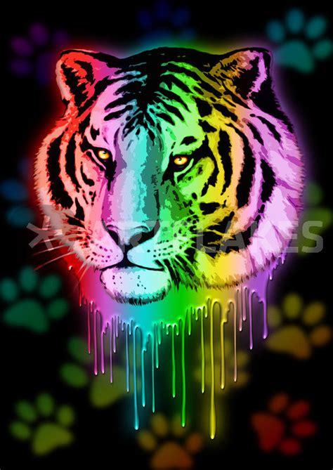 Tiger Neon Dripping Rainbow Colors Malerei Als Poster Und Kunstdruck
