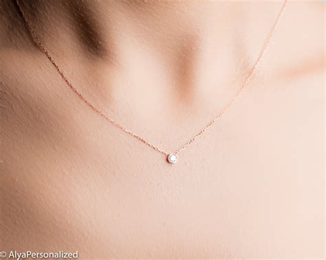 Simple Diamond Necklace Minimalist Necklace 14k Rose Gold