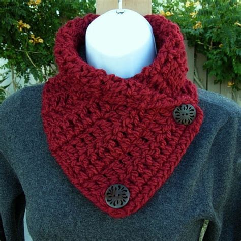 How do you knit a cowl neck scarf with circular needles? Dark Solid Red Neck Warmer Scarf, Crochet Knit Buttoned ...