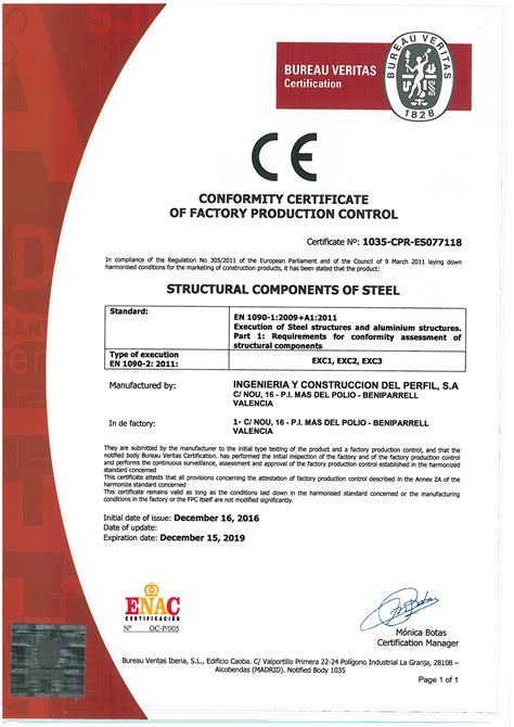 Certification En 1090 Qualité Ingeniería Y Construcción Del Perfil