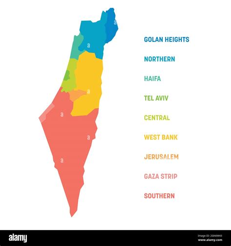 Colorful Political Map Of Israel Administrative Divisions Districts