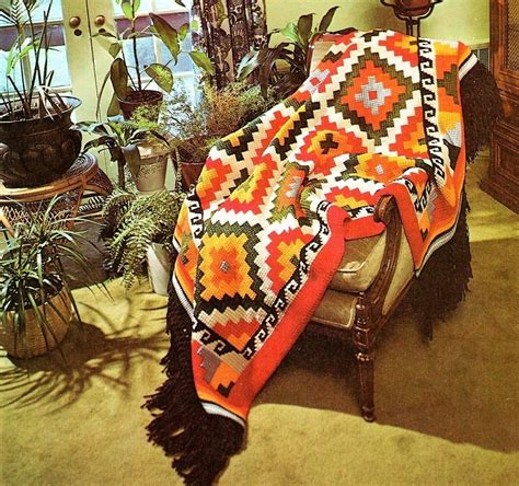 Indian Afghan Crochet Pattern Geometric Blanket Throw Southwest Vintage