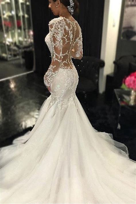 long lace wedding gowns see through wedding dress mermaid bridal dress simidress