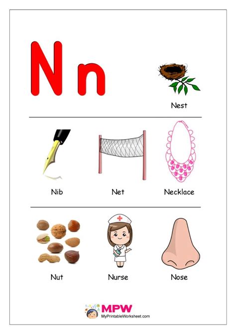 Things That Start With N Alphabets Printable Worksheet For N Alphabe