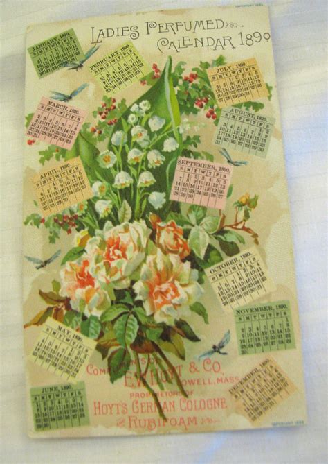 1 Trade Card Hoyts German Cologne Ladies Calendar 1890 Large Card