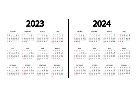 Calendar 2023 2024 Year The Week Starts On Sunday Annual Calendar