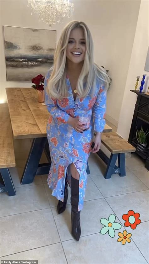 Emily Atack Flaunts Her Curves In A Figure Hugging Blue Floral Dress And Heeled