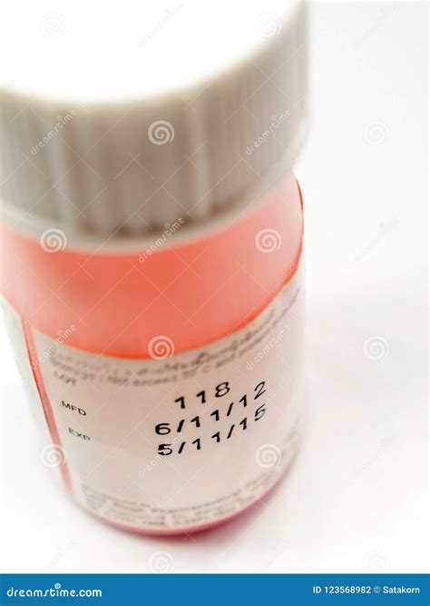 Expiry Date Printed At The Side Label Of Medicine Bottle Stock Photo