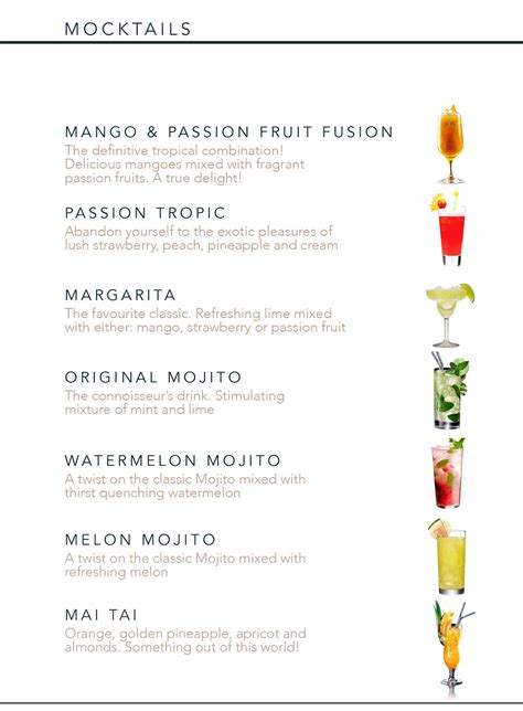 Sample Mocktail Menu 1 • Tbl Drinks Mocktails Mocktail Recipe
