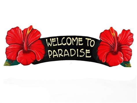 Welcome To Paradise Red Hibiscus Sign Tiki Signs Hibiscus Tropical