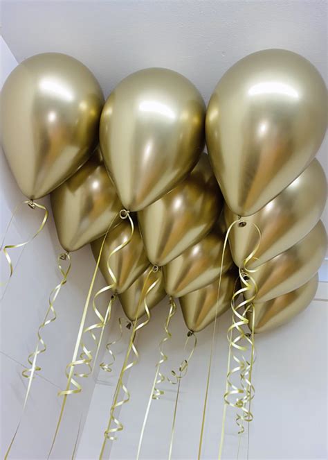 Inflated Metallic Chrome Gold 12 Helium Ceiling Balloons