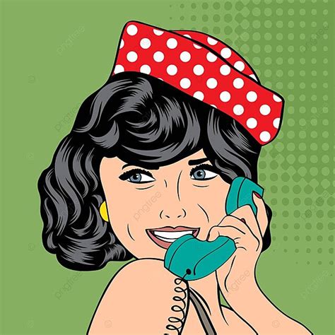 pop art illustration of a woman engaged in a phone conversation vector retro bubble pinup png