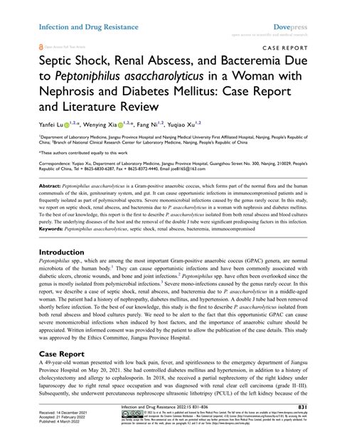 Pdf Septic Shock Renal Abscess And Bacteremia Due To Peptoniphilus