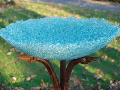 Glass Birdbath Artisan Products Made By Using Discarded Tempered