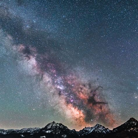 Download Wallpaper 2780x2780 Milky Way Starry Sky Mountains Peaks