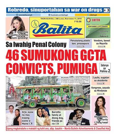 Balita November 11 2019 Newspaper Get Your Digital Subscription