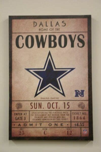 Dallas Cowboys Classic Nfl Ticket 12x18 Artissimo Canvas Wall Art